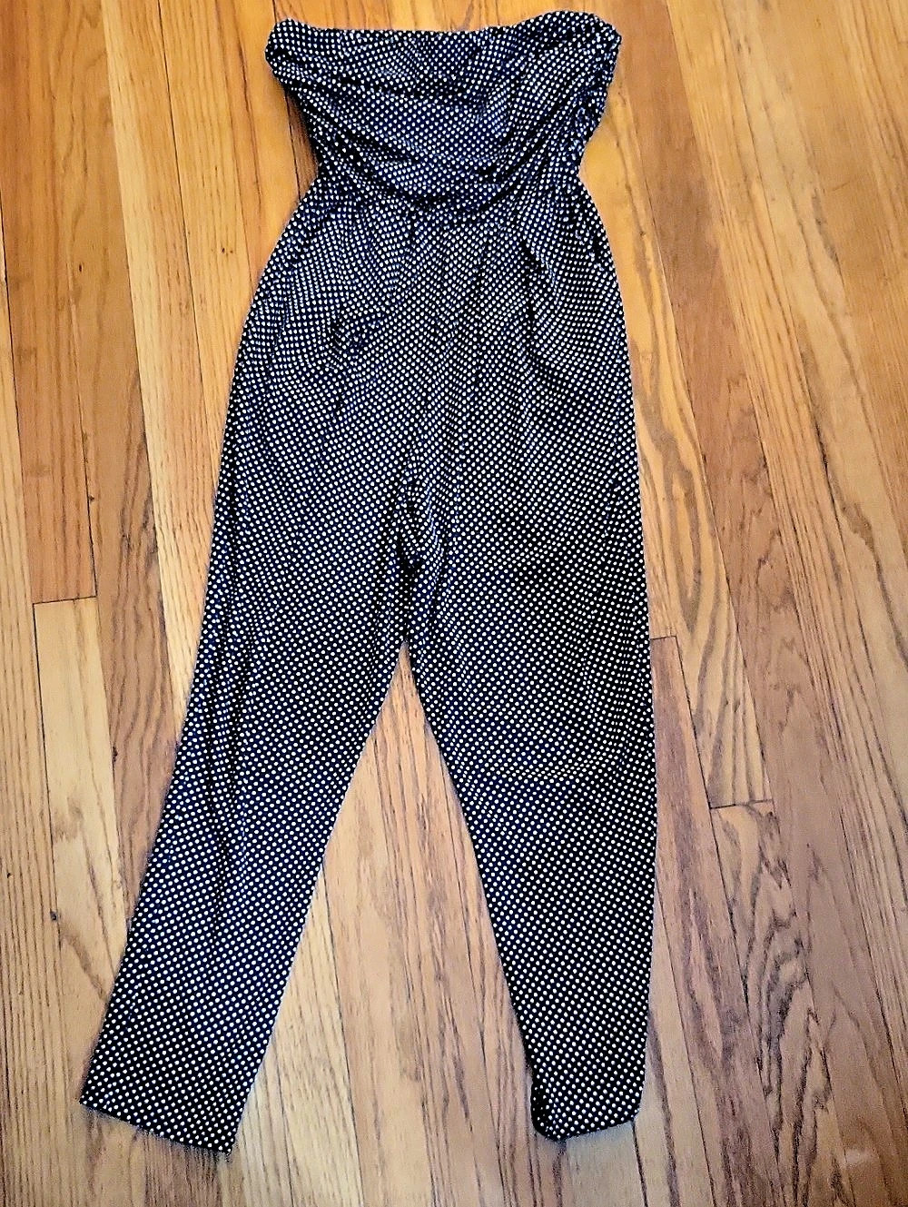 Love Culture Polka Dot Strapless Jumpsuit in Black & White W/Pockets.